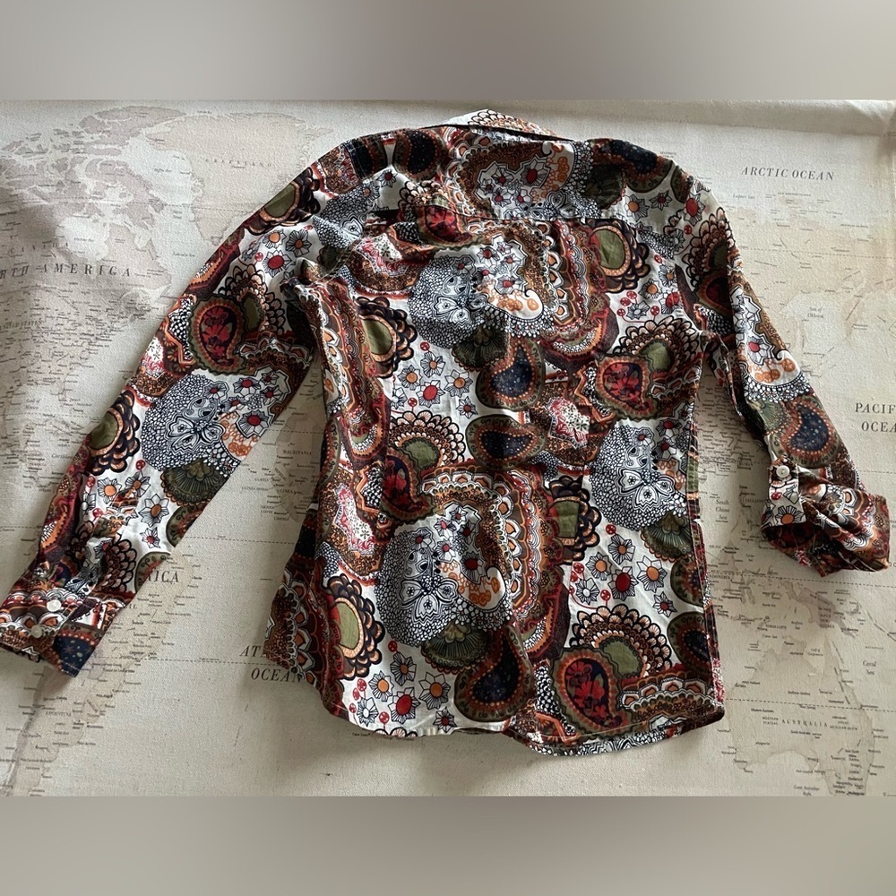 LUCKY BRAND Mod Paisley ButtonDown Shirt Roll-tab Sleeve Size Small - Picture 8 of 12